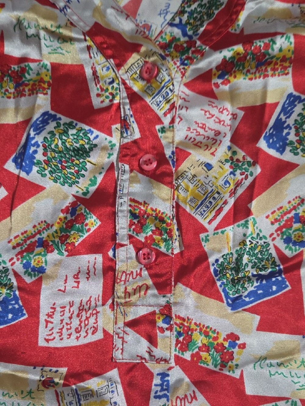 Violets & Roses Women’s Sleep Top | Red Postcard Print Pajama Shirt | Estimated - Picture 3 of 3